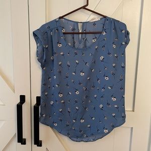 Pink Rose Top Blue with Flowers